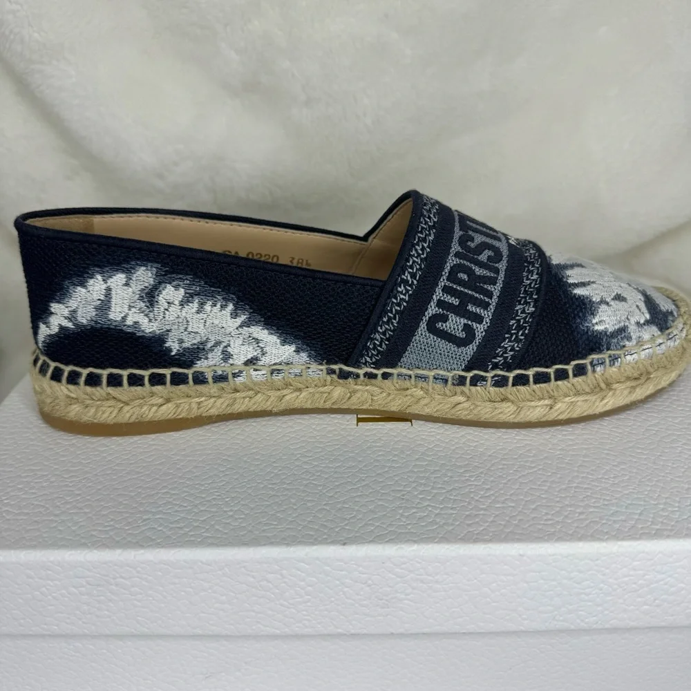 Dior Granville Tie Dye Denim Blue White Logo Embroidered Espadrille